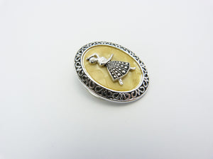 Vintage Silver Marcasite & Faux Mother of Pearl Scarf Clip