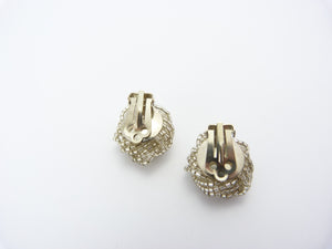Vintage Silver Seed Bead Clip On Earrings