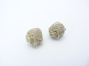 Vintage Silver Seed Bead Clip On Earrings