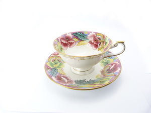 Vintage Crownford Queen's Fine Bone China Art Deco Floral Tea Cup & Saucer
