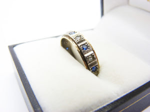 Vintage 9CT Gold & Silver White and Blue Spinel Eternity Ring