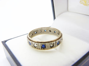 Vintage 9CT Gold & Silver White and Blue Spinel Eternity Ring