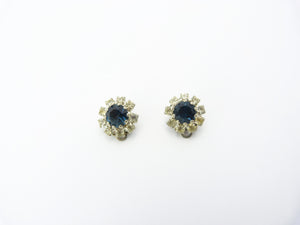 Vintage Blue & Clear Rhinestone Clip On Earrings