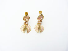 Load image into Gallery viewer, Vintage Gold Tone, Pink &amp; Faux Pearl Screw Back Earrings Signed West Germany