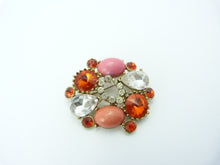 Load image into Gallery viewer, Vintage Orange, Pink &amp; Clear Rhinestone Diamante Brooch