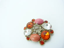 Load image into Gallery viewer, Vintage Orange, Pink &amp; Clear Rhinestone Diamante Brooch