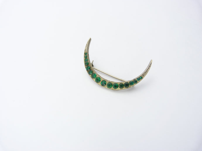 Vintage Emerald Green Crescent Moon Brooch
