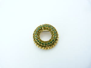 Vintage Gold Tone & Emerald Green Rhinestone Wreath Brooch