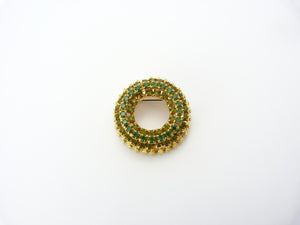 Vintage Gold Tone & Emerald Green Rhinestone Wreath Brooch