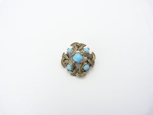 Vintage Celtic Silver & Turquoise Glass Agate Brooch