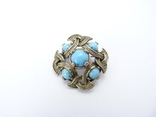 Load image into Gallery viewer, Vintage Celtic Silver &amp; Turquoise Glass Agate Brooch