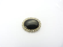 Load image into Gallery viewer, Vintage Black Glass Stone &amp; Clear Rhinestone Oval Brooch