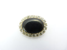 Load image into Gallery viewer, Vintage Black Glass Stone &amp; Clear Diamante Oval Brooch