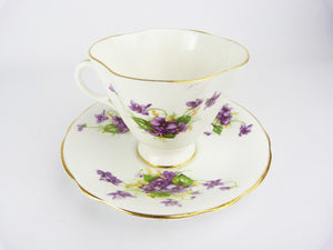 Vintage Clarence Bone China Violets Tea Cup & Saucer