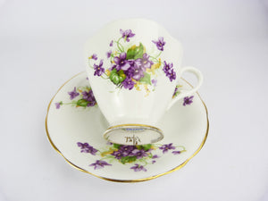 Vintage Clarence Bone China Violets Tea Cup & Saucer