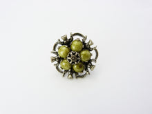 Load image into Gallery viewer, Vintage Scottish Celtic Green Agate Thistle Scarf Ring Signed Miracle