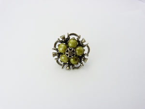 Vintage Scottish Celtic Green Agate Thistle Scarf Ring Signed Miracle