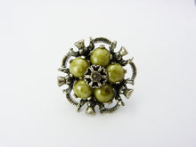 Load image into Gallery viewer, Vintage Scottish Celtic Green Agate Thistle Scarf Ring Signed Miracle