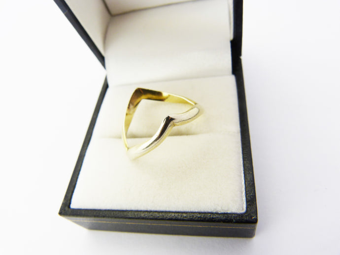 Vintage Sterling Silver Gilt Chevron Wishbone V Shaped Ring UK Size O