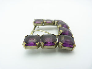 Vintage Art Deco Czech Purple Amethyst Paste Belt Buckle - Signed 112