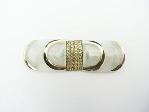 Vintage Art Deco Czechoslovakia Frosted White Glass & Paste Belt Buckle Clasp
