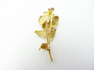 Vintage Gold Tone Rose Flower Brooch