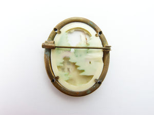Vintage Art Deco Carved Celluloid Victorian Lady Brooch