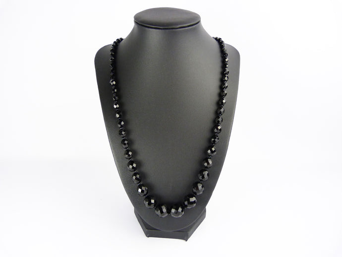 Vintage Black Glass Bead Necklace - French Jet Bead Necklace - Long Black Glass Bead Necklace