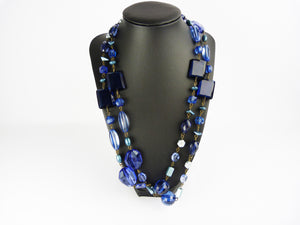 Vintage Art Deco Style Long Blue Bead Flapper Necklace