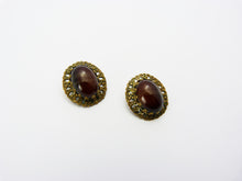 Load image into Gallery viewer, Vintage Art Deco Czech Filigree Brown Amber Glass Clip On Earrings 
