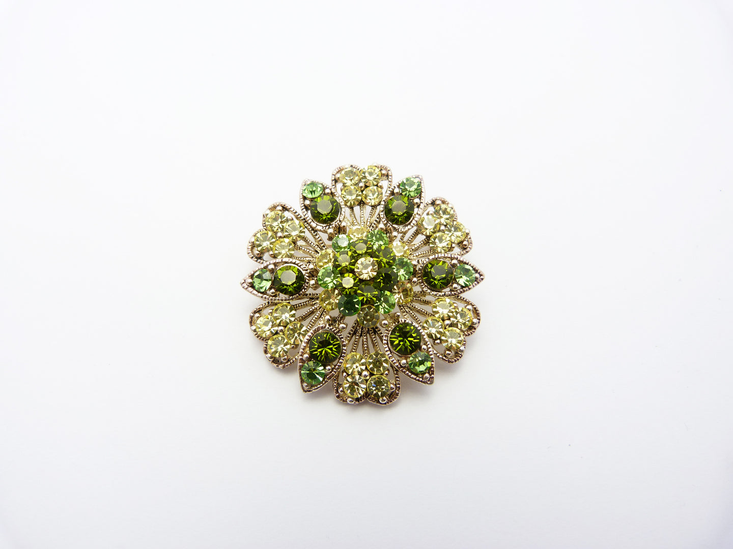 Vintage Green Rhinestone Flower Brooch