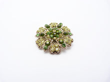 Load image into Gallery viewer, Vintage Green Rhinestone Flower Brooch