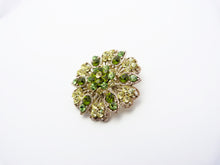 Load image into Gallery viewer, Vintage Green Rhinestone Flower Brooch