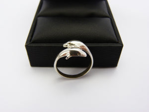 Vintage Sterling Silver 925 Dolphin Ring UK Size L US Size 6 3/4 - Crossover Double Dolphin Ring - Friendship Ring