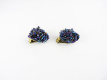 Load image into Gallery viewer, Vintage Aurora Borealis Blue Seed Bead Clip On Earrings