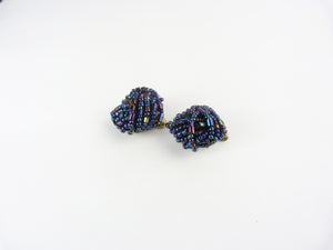 Vintage Aurora Borealis Blue Seed Bead Clip On Earrings