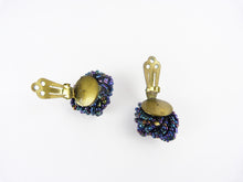 Load image into Gallery viewer, Vintage Aurora Borealis Blue Seed Bead Clip On Earrings