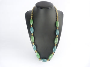 Vintage Monet Jade Green Bead Filigree Necklace