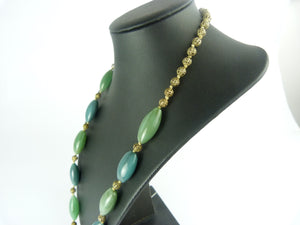 Vintage Monet Jade Green Bead Filigree Necklace