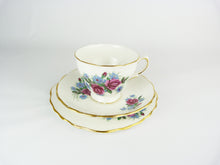 Load image into Gallery viewer, Vintage Crown Royal Bone China Pink Roses Trio Set - Tea Cup, Saucer &amp; Side Plate