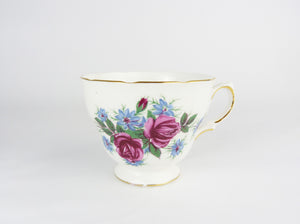 Vintage Crown Royal Bone China Pink Roses Trio Set - Tea Cup, Saucer & Side Plate