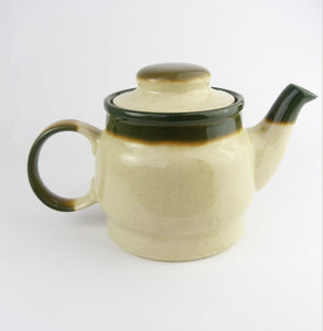 Vintage Pruszkow Made In Poland Teapot - Beige & Green Glazed Teapot - Mid Century Teapot