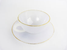 Load image into Gallery viewer, Vintage French Arcopal Harlequin Opalescent Blue Glass Teacup &amp; Saucer