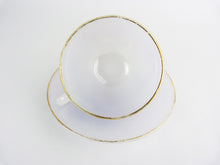 Load image into Gallery viewer, Vintage French Arcopal Harlequin Opalescent Blue Glass Teacup &amp; Saucer