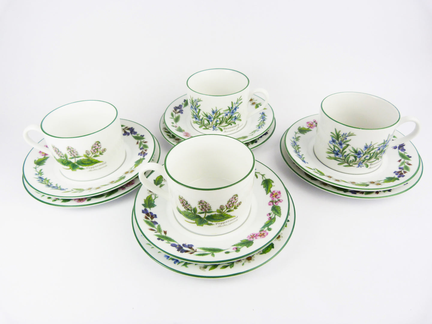 Royal Worcester Herbs Tea Cups Set -Vintage Worcester Herb Rosemary & Peppermint Tea Set of 4
