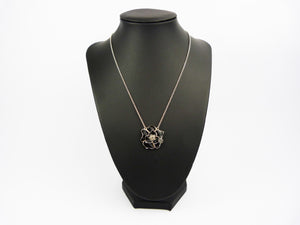 Vintage Silver 925 & Black Enamel Flower Pendant Necklace