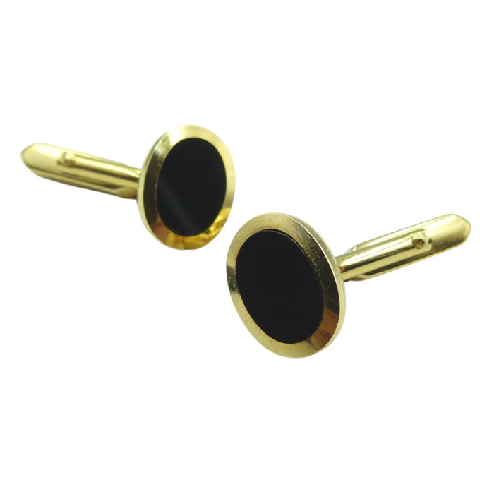 Vintage 1970s Gold & Black Oval Cufflinks, Made In West Germany