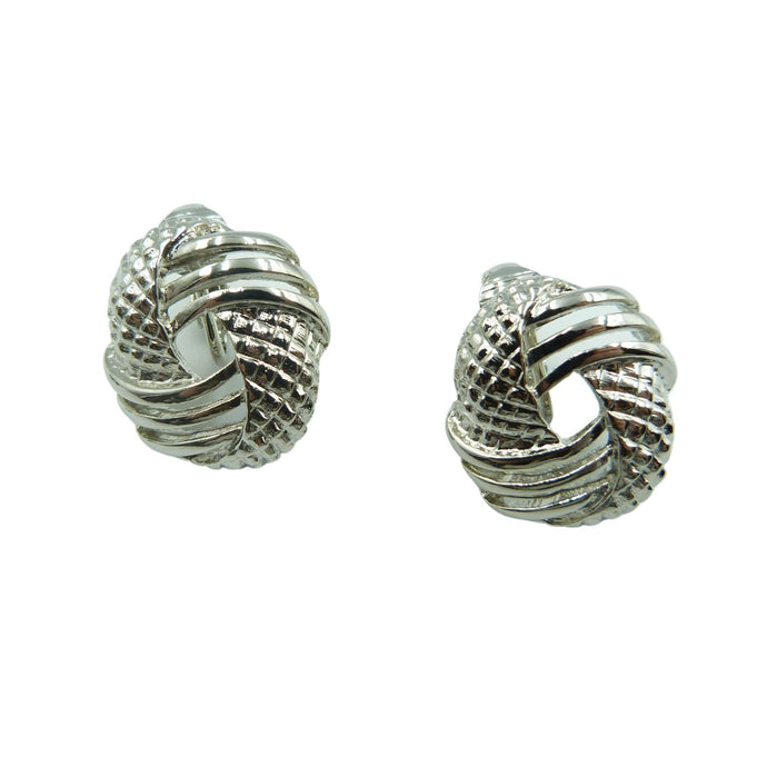 Vintage Silver Tone Textured Swirl, Knot Clip On Earrings