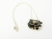 Load image into Gallery viewer, Silver &amp; Black Enamel Flower Pendant Necklace