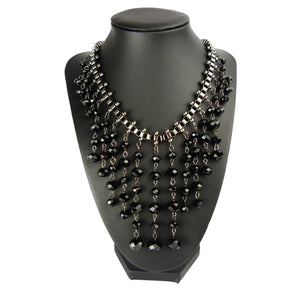 Vintage Black Glass Bead Bib Collar Necklace